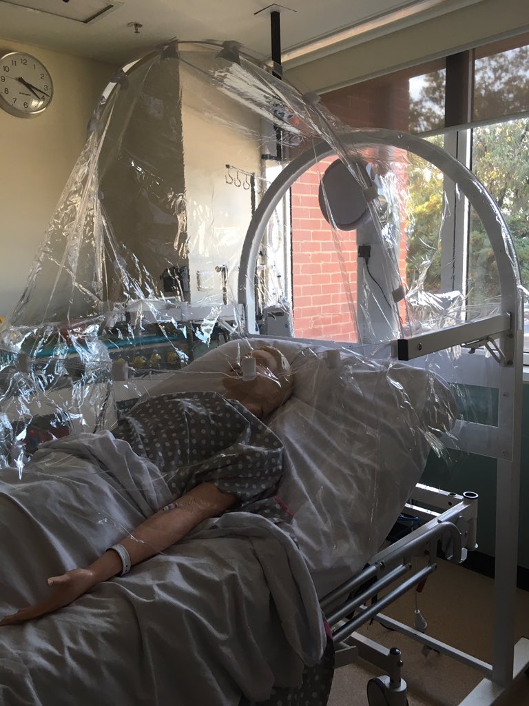 Exciting! 1st patient recruited today (no, not the dummy pictured!) into our personalised ventilation hood clinical device trial. Great collaboration to get us this far @ForbesMcGain <a href="/western_health/">Western Health</a> Jason Monty <a href="/unimelb/">University of Melbourne</a> #ICUnursesrock #COVID19
