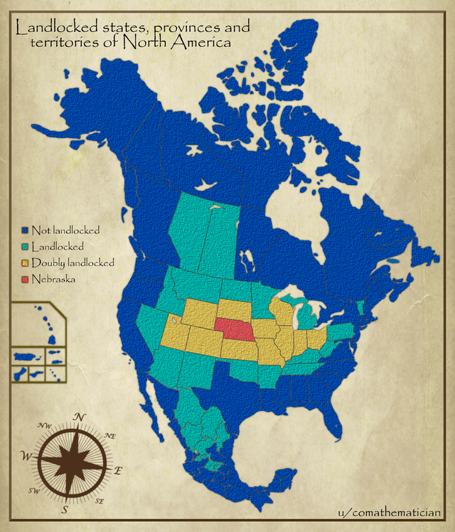 Simon Kuestenmacher Fun Little Map Shows The Landlocked States Provinces And Territories Of North America Source T Co Ui4rqvnxhh T Co Bwhhmlrc2c