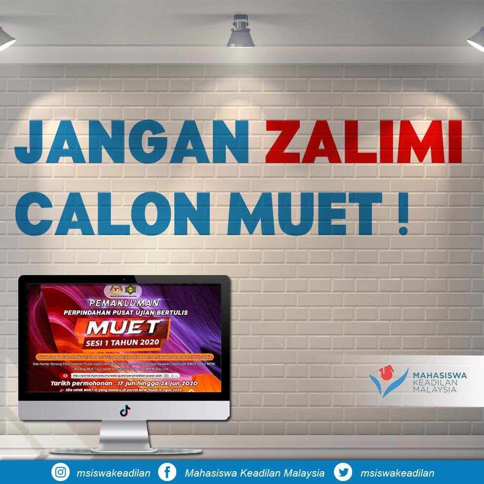 msiswakeadilan's tweet photo. [ JANGAN ZALIMI CALON MUET! ]

Kita sedia maklum bahawa ada beberapa kekangan yang dihadapi oleh para pelajar dan calon MUET untuk menduduki ujian bertulis khususnya kepada pelajar yang jauh kediaman mereka dengan kolej universiti. https://t.co/TqsvQG9nSS