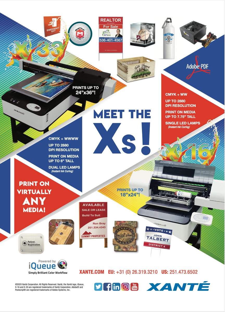 Find out what everyone is so excited about! #MeetTheXs! Xante is proud to present the new, powerful and compact UV printers. These printers pack all the profitability of a large flatbed into the space of a tabletop device! 

#UVPrinter #UV #Print #Printer