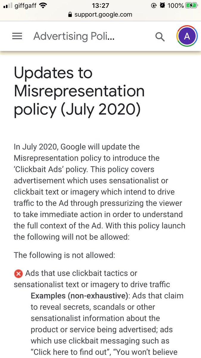 PPCAnna's tweet image. 👀 In July 2020, Google will update the Misrepresentation policy to introduce the ‘Clickbait Ads’ policy.

❗️Make sure to check your ads before they get disapproved.

&amp;gt;&amp;gt; support.google.com/adspolicy/answ…

#googleads #ppc #ppcchat #clickbaitadspolicy