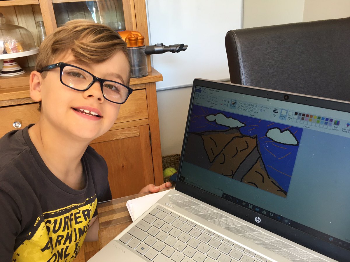 DawnFagence's tweet photo. @TowersYear3 Louis decided to do his picture of the volcano today using paint on his laptop 🌋 https://t.co/AzOy0eAsCW
