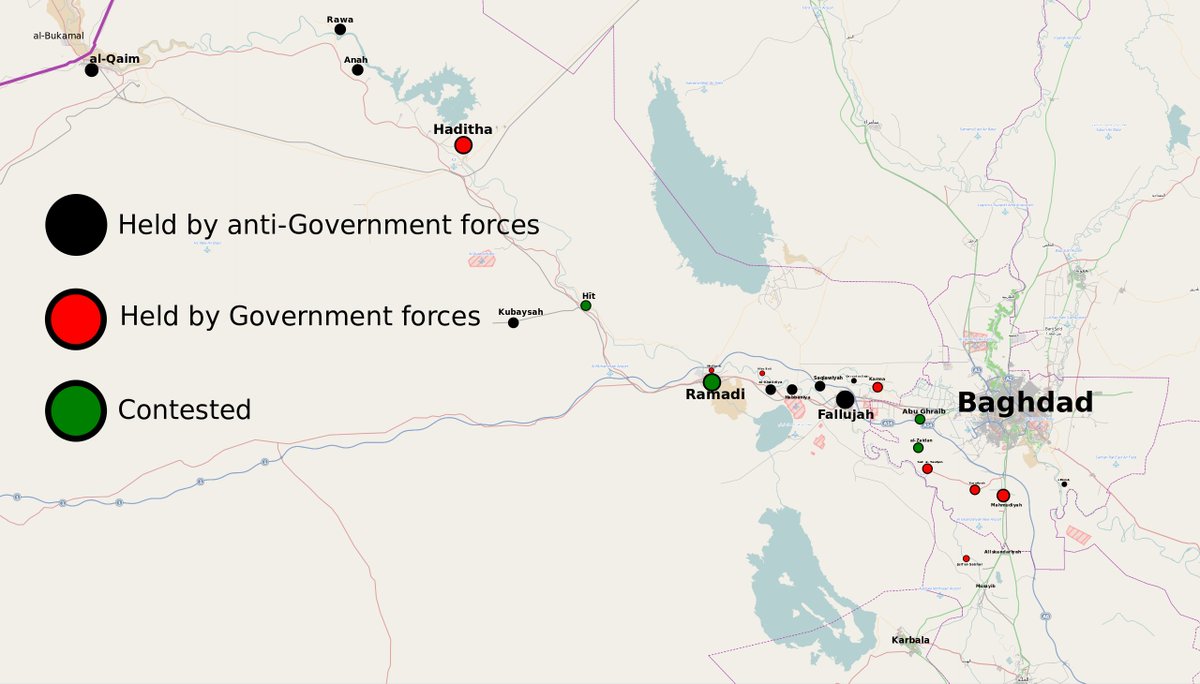 Dans les semaines suivantes, Al-Boulbali, Garma, et Khaldiyah tombent aux mains de l’État islamique.Al-Baghdadi pousse ses hommes à se diriger au sud vers Bagdad et à l’est vers Mossoul.