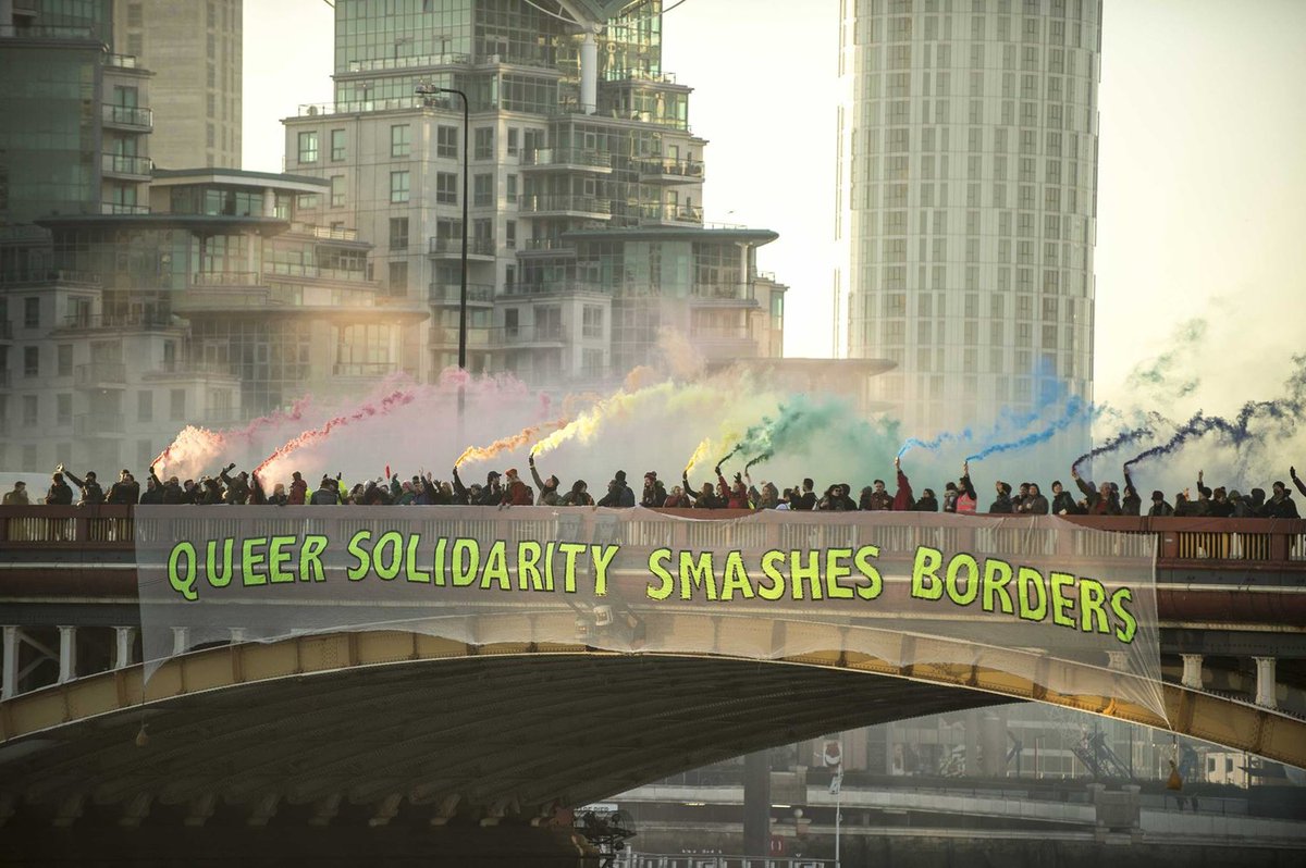 2017: Queer Solidarity banner drop on Vauxhall bridge, coinciding with US Inauguration Day. “I’m here as part of my LGBTQ+ community to show that we stand with others who feel threatened: migrants, muslims, women, people of colour and disabled people.” - Comedian Joe Sutherland