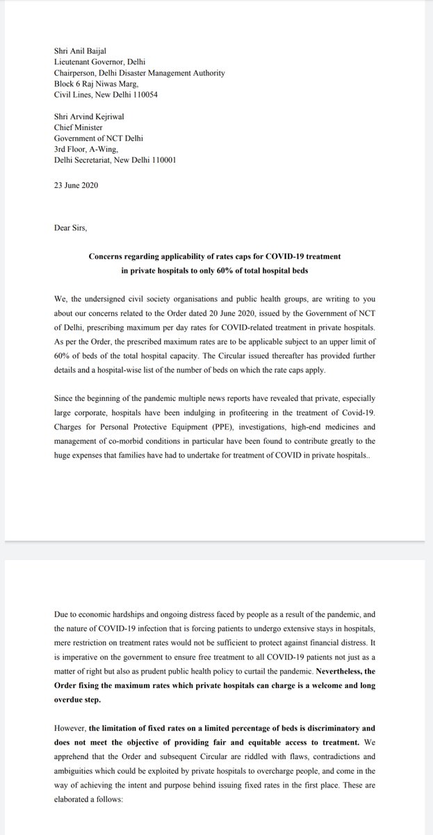 1/8 27 civil society groups send letter to  @ArvindKejriwal &  @LtGovDelhi with concerns regarding the Delhi govt price capping Order & Circular.  @SatyendarJain  @ShaleenMitra  @abhinandita_m  @AkshayMarathe  @Jasmine441  @msisodia  @AtishiAAP  @Saurabh_MLAgk  @MoHFW_INDIA  @NITIAayog