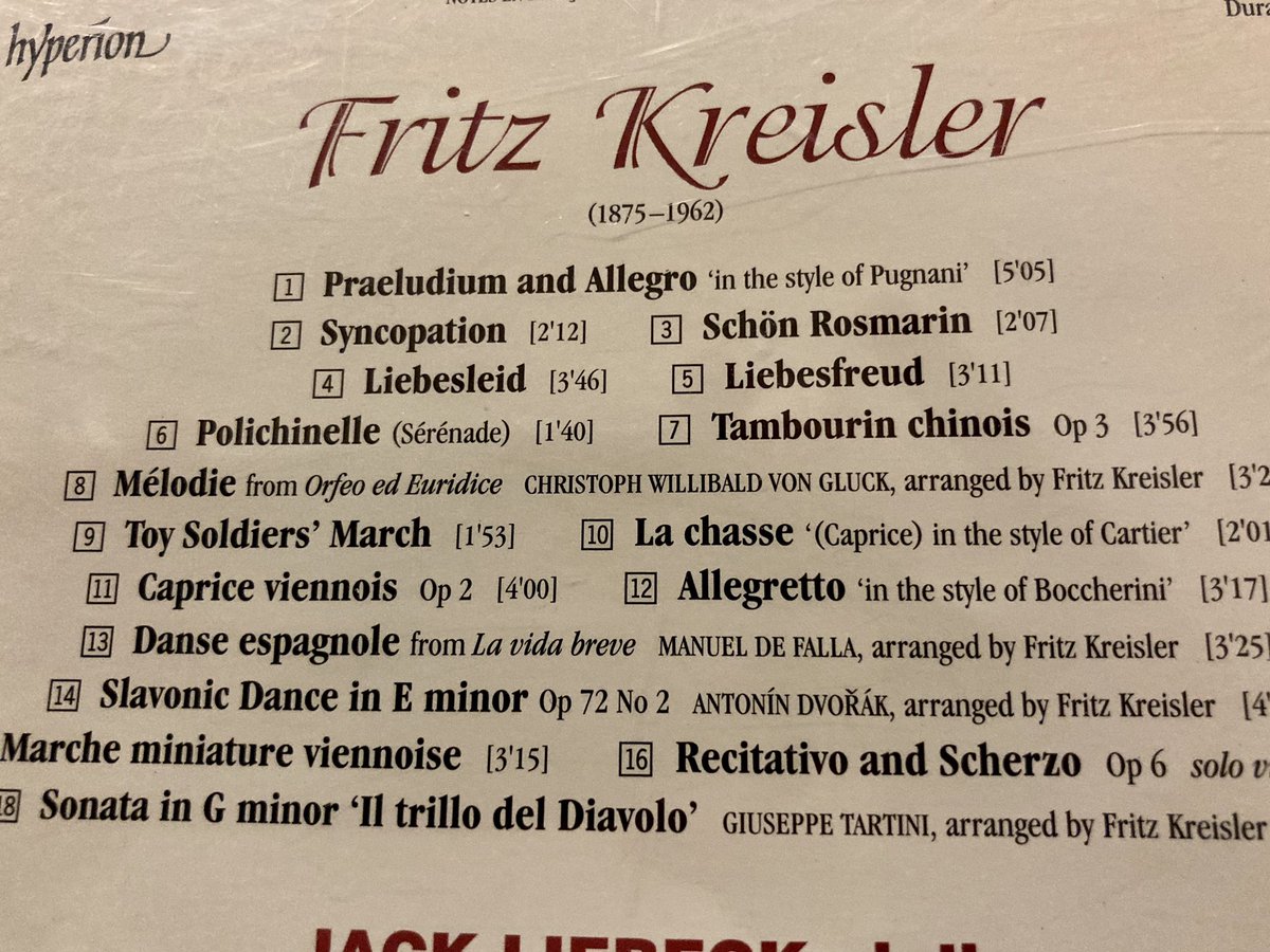 Inspired by @HopeViolin to find some #fritzkreisler 
Local library had a CD of compositions/arrangements
Hope@Home
#musicaleducation
#oasisofhumanity 👏👏👏