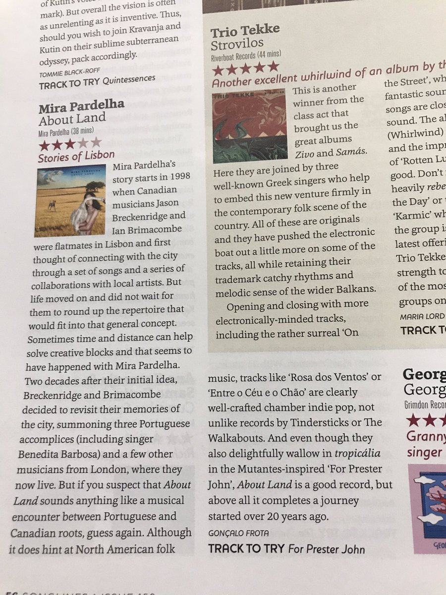 .<a href="/mirapardelha/">MIRA PARDELHA</a> album review in <a href="/SonglinesMag/">Songlines Magazine</a> on newsstands now. Relieved it’s better received than ‘Shark Sandwich’.