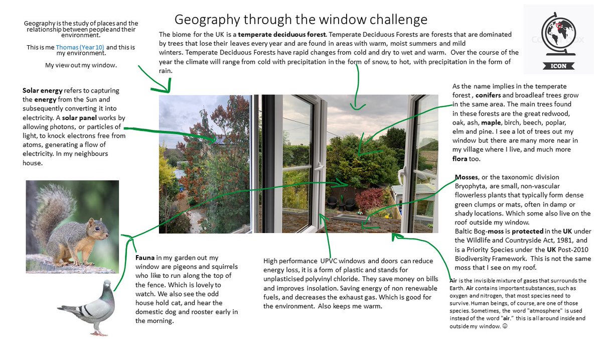 CDPStoday's tweet photo. It is @The_GA #WorldWiseWeek and our pupils have been challenged to look at 'Geography through the Window'. Deadline Friday. Already some great entries: Tom (Year 10), Chelsey (Year 8) Megan and Effie (both Year 7).

#Geography #RemoteLearning #GeographyReallyMatters @geografun https://t.co/4Oh7DK08Zz