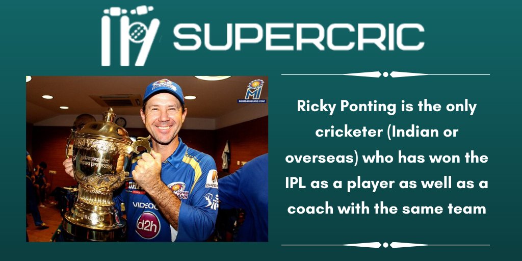 #RickyPonting has played for #MumbaiIndians for only one season in #IPL2013. #MI won their maiden title that year after which Ponting was appointed as the coach of the team.

He coached the team from 2015 to 2017 and the  #Paltan went on to win in #IPL2015 and #IPL2017.