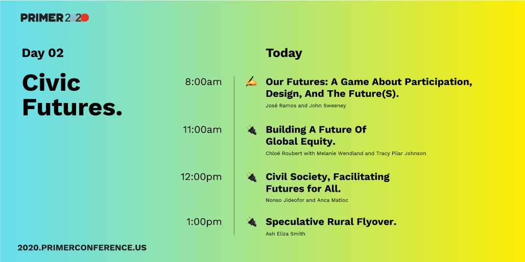 primer_conf's tweet photo. Welcome to #PRIMERday02. 📢

#PRIMER2020 #ActivatingFutures #CivicFutures https://t.co/KpAH8XLPNb