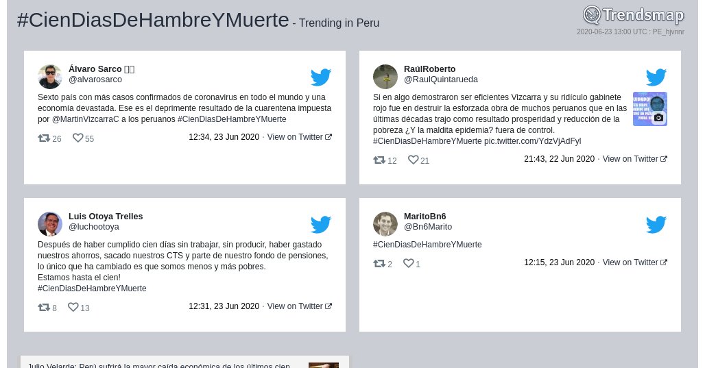 #ciendiasdehambreymuerte es ahora una tendencia en Peru

trendsmap.com/r/PE_hjvnnr