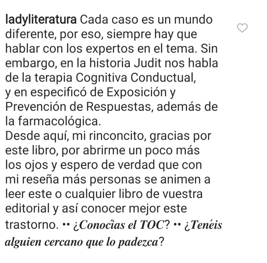 Reseña del libro "El TOC y yo unidos de la mano". Muchas gracias <a href="/ladyliteratura/">Lady Literatura</a>
#reseñaslibros #toc #saludmental #libros #lecturarecomendada #trastornosmentales #leer