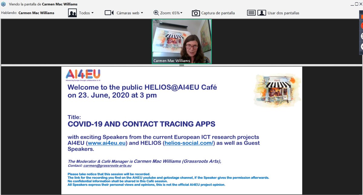 HeliosEUProject's tweet photo. Starting with the @AI4EU #WebCafe on #COVID19 and #ContactTracingApps with @carmenmacwillia from @_Grassrootsarts and special guests from HELIOS: 
▪️ Kevin Koidl - @AdaptCentre 
▪️ Barbara Guidi - @Unipisa 
▪️ Akis Papadopoulos - @CERTHellas 
▪️ Ville Ollikainen - @VTTFinland https://t.co/GiUwymG5Xc