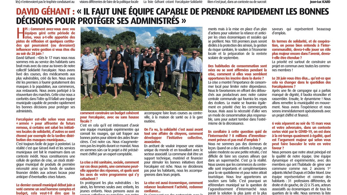 [REVUE DE PRESSE 🗞]
Cette semaine nous répondions aux questions de <a href="/HPInfo/">Haute-Provence Info</a>! 👇
#LaListeForcalquiérenne
#Municipales2020