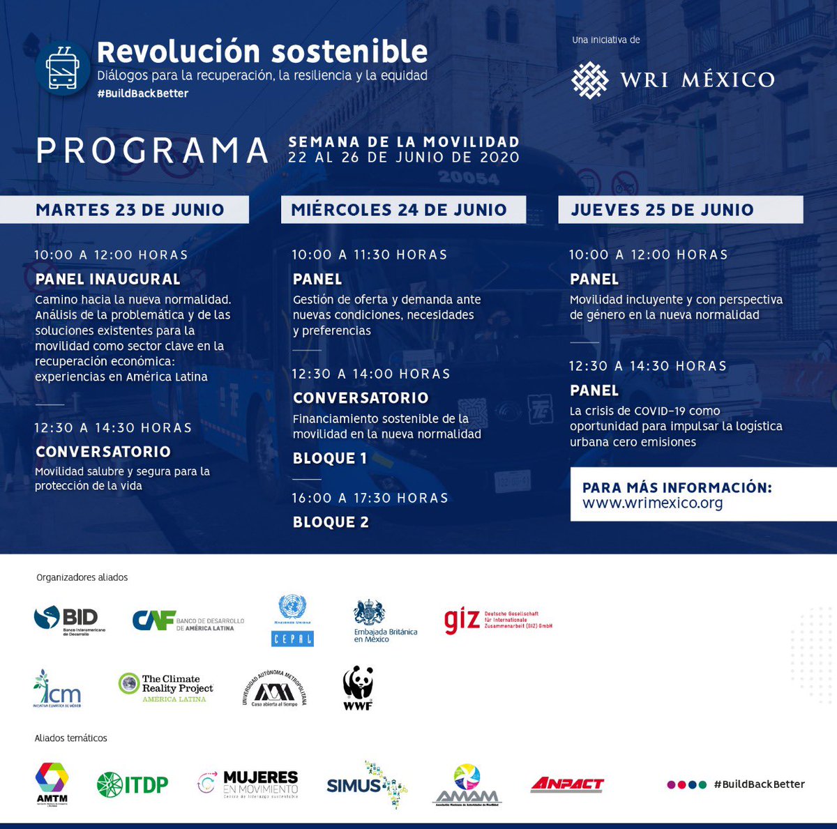 Red_SIMUS's tweet photo. Comenzamos la Semana de #Movilidad #RevoluciónSostenible
"Camino hacia la nueva normalidad. Análisis de la problemática y soluciones existentes para la movilidad, como sector clave en la recuperación económica: experiencias en América Latina" @WRIMexico 👉https://t.co/GqfNmQKzVi https://t.co/Xr7YmiRLyN