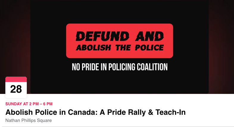 DesmondCole's tweet photo. this sunday, no pride in policing coalition is holding a teach-in at nathan phillips square on defunding &amp; abolishing the Toronto police. ASL interpretation  provided, as well as masks, hand sanitizer, water. entire event will be livestreamed and recorded https://t.co/prC4f5Gj3R https://t.co/slVxRN7FrD
