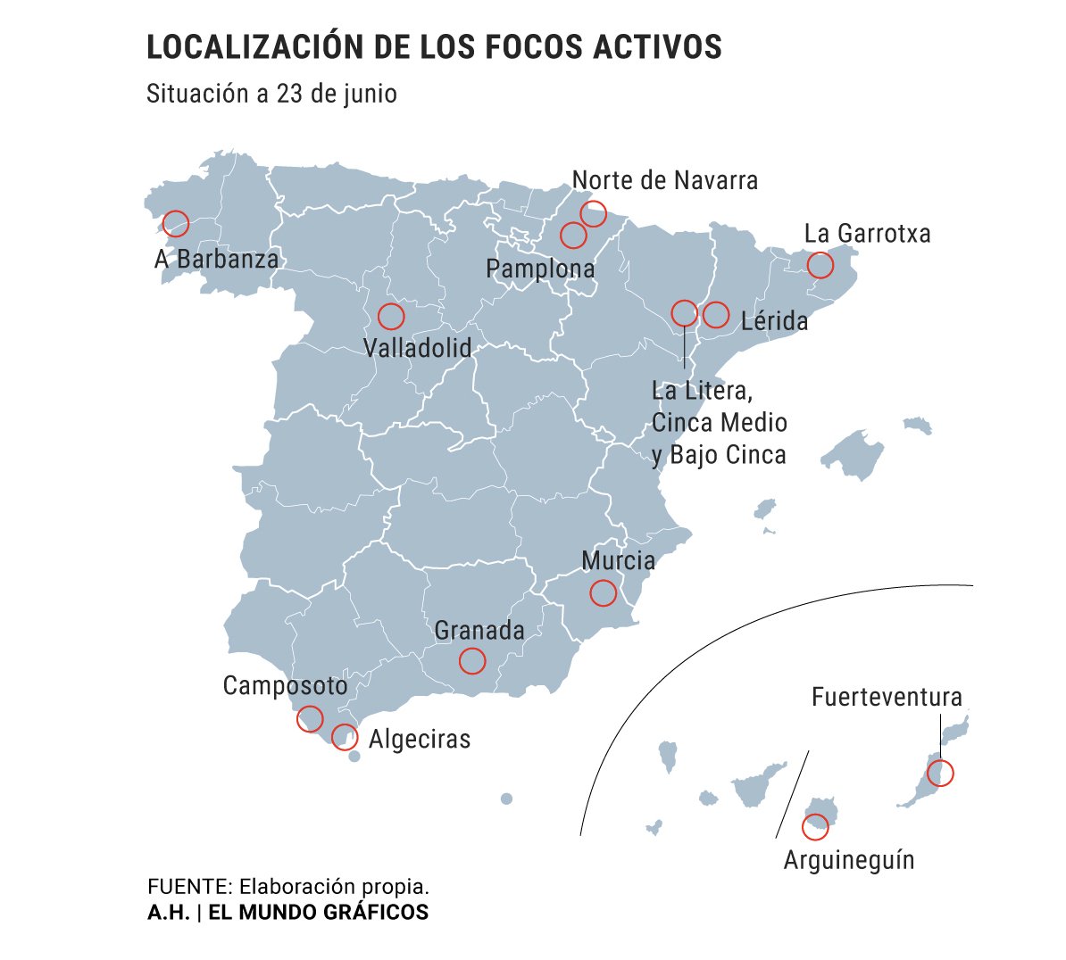 11 rebrotes, 13 focos activos... Mirad si os queda suficiente papel higiénico, que luego todo son prisas.