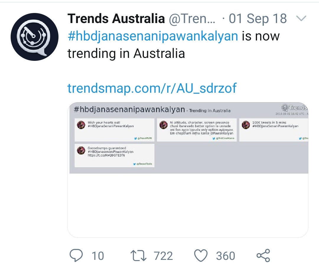 2018 Bday trend Records..Trended in Australia..  #70DaysForEnigmaPSPKBDay #VakeelSaab |  @PawanKalyan
