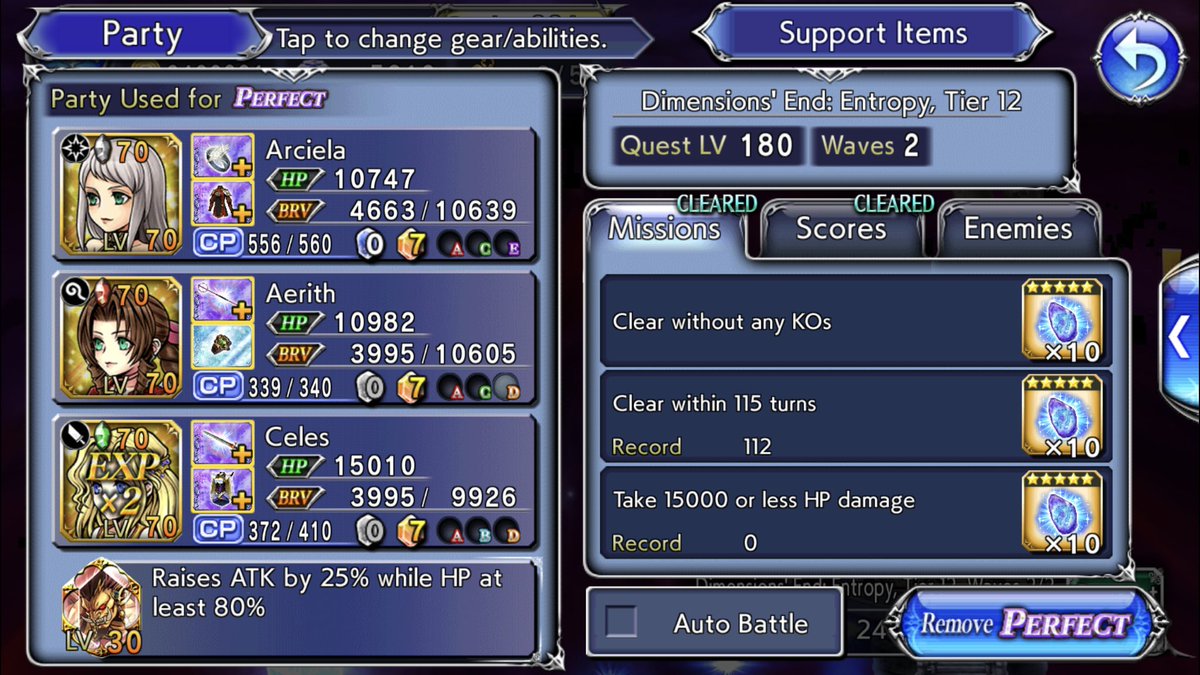 IAmZaCaptain's tweet photo. Tier 12... COMPLETED!
#DissidiaFFOO #DimensionsEnd
This really took some RNG and some ability spam at the end for Arciela to reuse her EX every other turn.
I can finally put this behind me, look forward to Tier 13, and the rewards! :D https://t.co/UltEUOkzkL