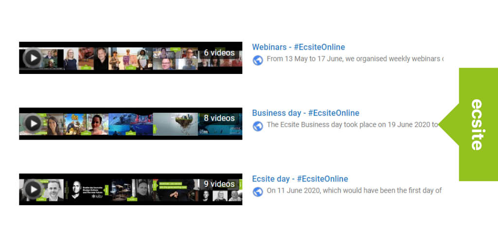 Ecsite's tweet photo. All three elements of #EcsiteOnline are now available to re-watch on our YouTube channel 🤩 Hours and hours of some of the best #scicomm at the click of a button!
Webinars 👉https://t.co/z7KWPGdZ89
Ecsite day 👉https://t.co/3NOywU8Osx
Business day 👉https://t.co/KBwmHkI5IN https://t.co/IzG1MRarwh