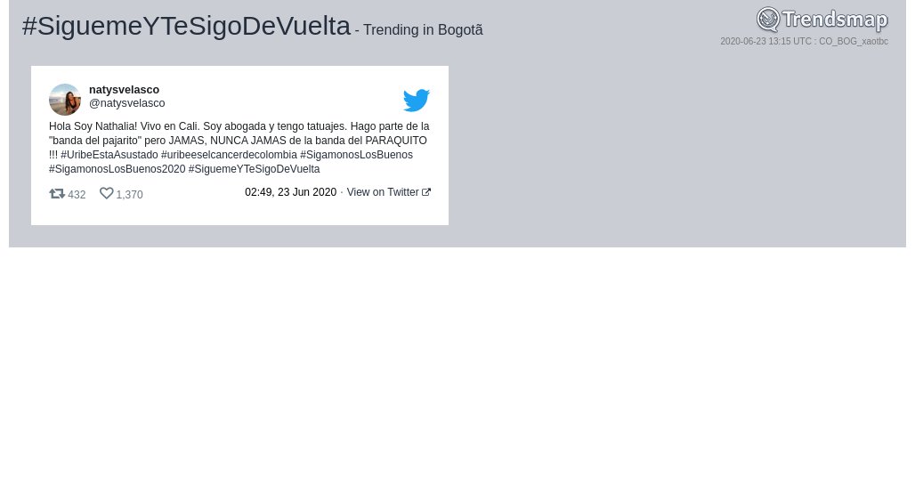 #siguemeytesigodevuelta es ahora una tendencia en #Bogotã

trendsmap.com/r/CO_BOG_xaotbc