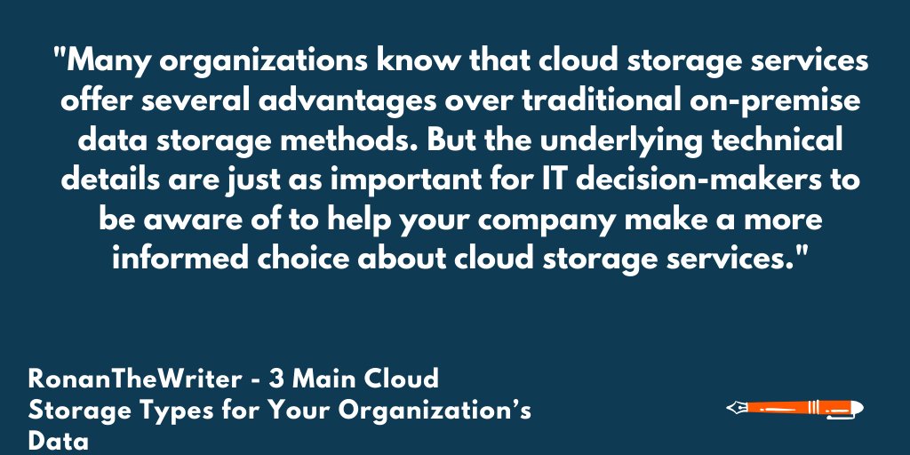 ronanthewriter's tweet photo. My latest article: 3 Main Cloud Storage Types for Your Organization’s Data
https://t.co/06qPUOO8ns

#CloudComputing #AWS #b2b #cloud #storage #dataprivacy https://t.co/mYYMbAaGsK