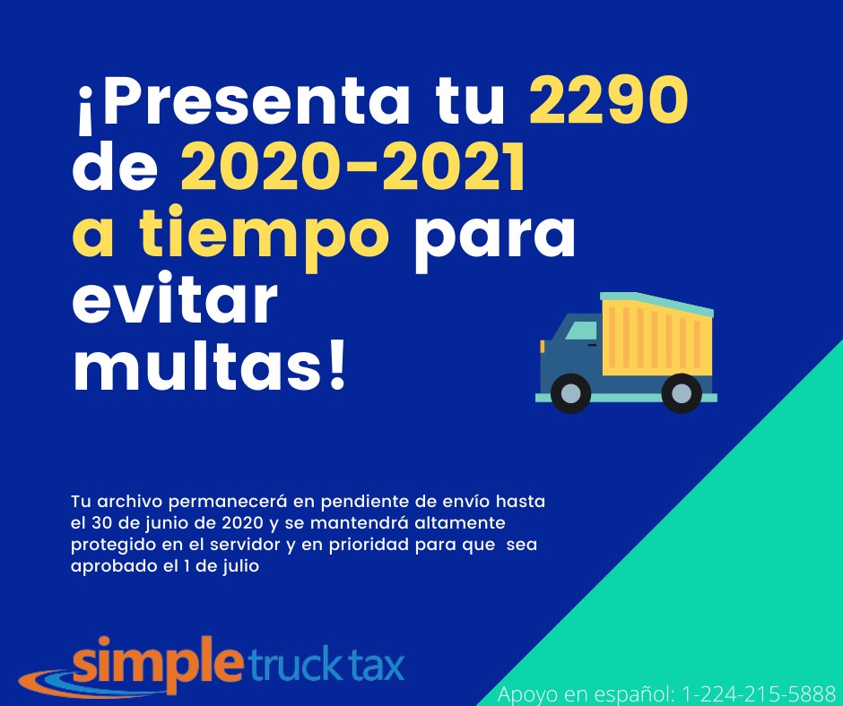 SimpleTruck's tweet photo. Presenta EN LINEA !
$6.95 por forma
https://t.co/1aTn3JuqPN

#HeavyVehicleUsageTax #HVUT #2290 #2290Form #Form2290 #SimpleTruckTax #Schedule1 #Trucks #Truckers #truckdriver #Truck #Trucking #TruckTax #Forma2290 #Conductores #Troqueros #Camioneros #Camiones #Impuestos https://t.co/KyGHDOnFLh