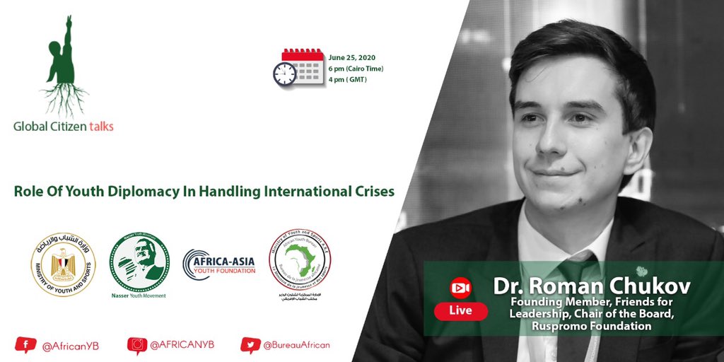 globalsolid2063's tweet photo. Get ready for #GCTalks 4th episode📢 entitled“Role Of Youth Diplomacy In Handling International Crises”next Thursday at 6pm CLT/4pm GMT. With
our guest from #Russia Dr.@Roman_Chukov.

#GCTalks will be live streaming on our facebook pages
Event link https://t.co/T4UQcRVerA https://t.co/c4sRfcl91d
