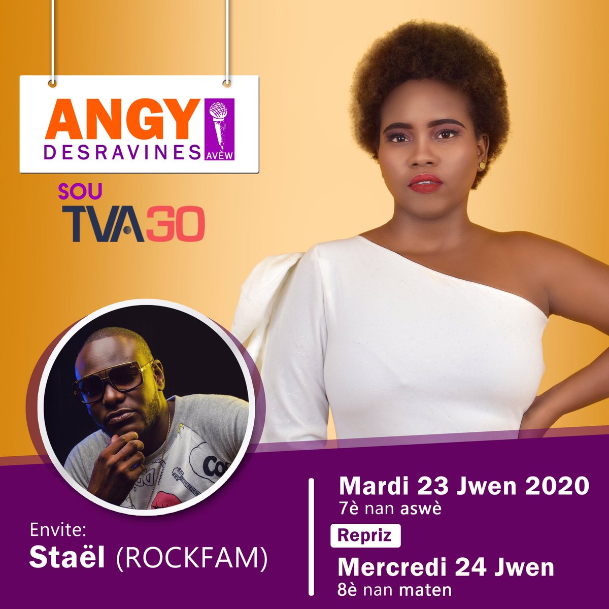 Stael_official's tweet photo. Jwenn mwen aswè a a 7:00pm sou @tvachaine30 #TVA30 nan @angydesravines_avew “ANGY DESRAVINES AVEW” nou te fè yon ti Bat bouch #PranKam🔥 https://t.co/I1pCWtqX7K