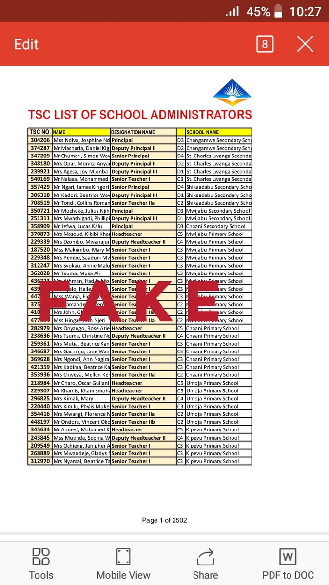 The 'fake' list of school administrators.