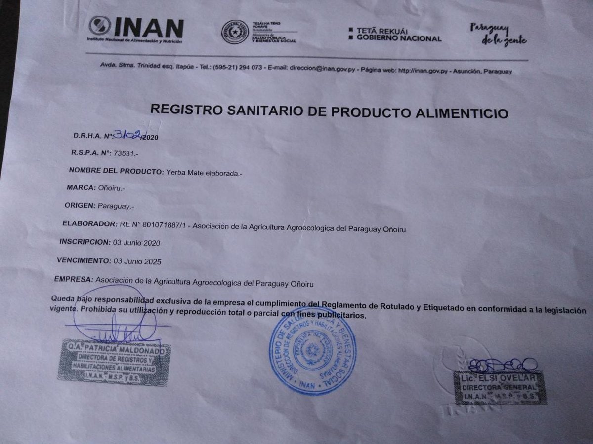 Yerba mate Oñoirũ's tweet - "Estos documentos legales nos ...