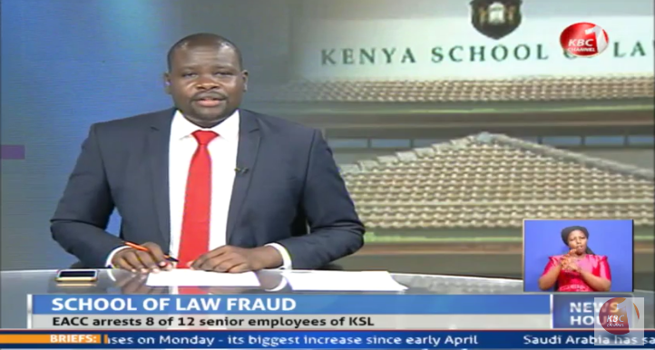 KBCChannel1's tweet photo. The Ethics and Anti-Corruption Commission has arrested eight out of the twelve senior employees of the Kenya School of Law implicated in a multi-million shillings corruption scandal. #KBCNewsHour ^KM https://t.co/QNFBCrFWie