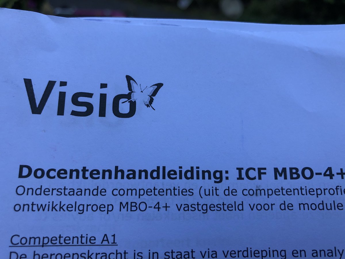 Morgen naar <a href="/KonVisio/">Koninklijke Visio</a> Vries om mee te kijken met de ICF module van de MBO4+. Volgende keer geef ik hem zelf als docent. Nu even in de tuin inlezen. #spannend #ontwikkelen #kansen