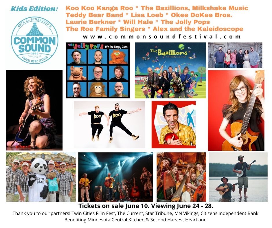 TheBazillions's tweet image. Common Sound Music Festival, June 24-28, has a virtual kids concert! Enjoy streaming videos from The Bazillions, @KooKooKangaRoo, @OkeeDokeeBros  @LisaLoeb &amp;amp; more! Tickets are $11! Proceeds go to @mn_kitchen &amp;amp; @2harvest. Tickets: bit.ly/2Co5gdA
#DiscoverSLP #commonground