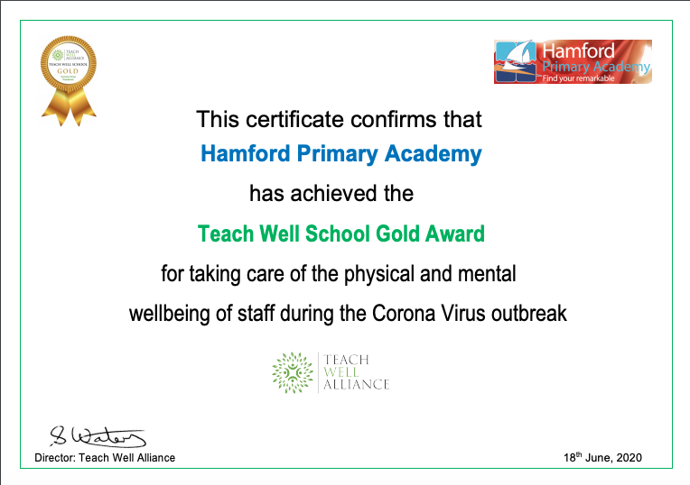 Thank you to our wonderful staff throughout this challenging period. Team Hamford have received an award for taking care of the physical and mental well-being of staff during the Corona Virus outbreak. Take a look at our lovely certificate!! #Wellbeing <a href="/stevewaters17/">Steve Waters</a>