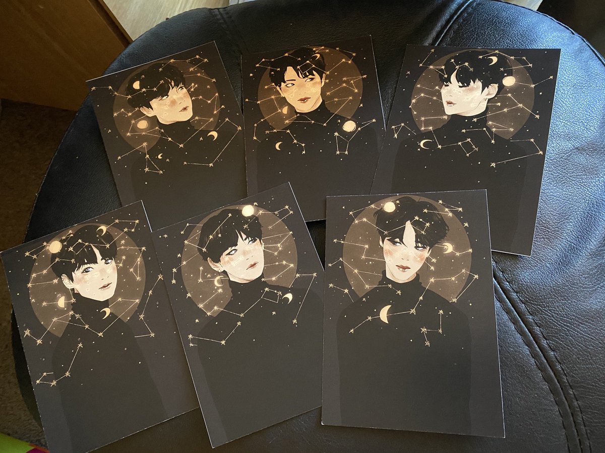11.) art prints (i have to look up the artist— i forgot, but brought from their personal store) namjoon is missing, there’s two copies of yoongi. {these i will be giving out individually since there’s not a full set, and i’ll ask that you choose smth from the list to go with}