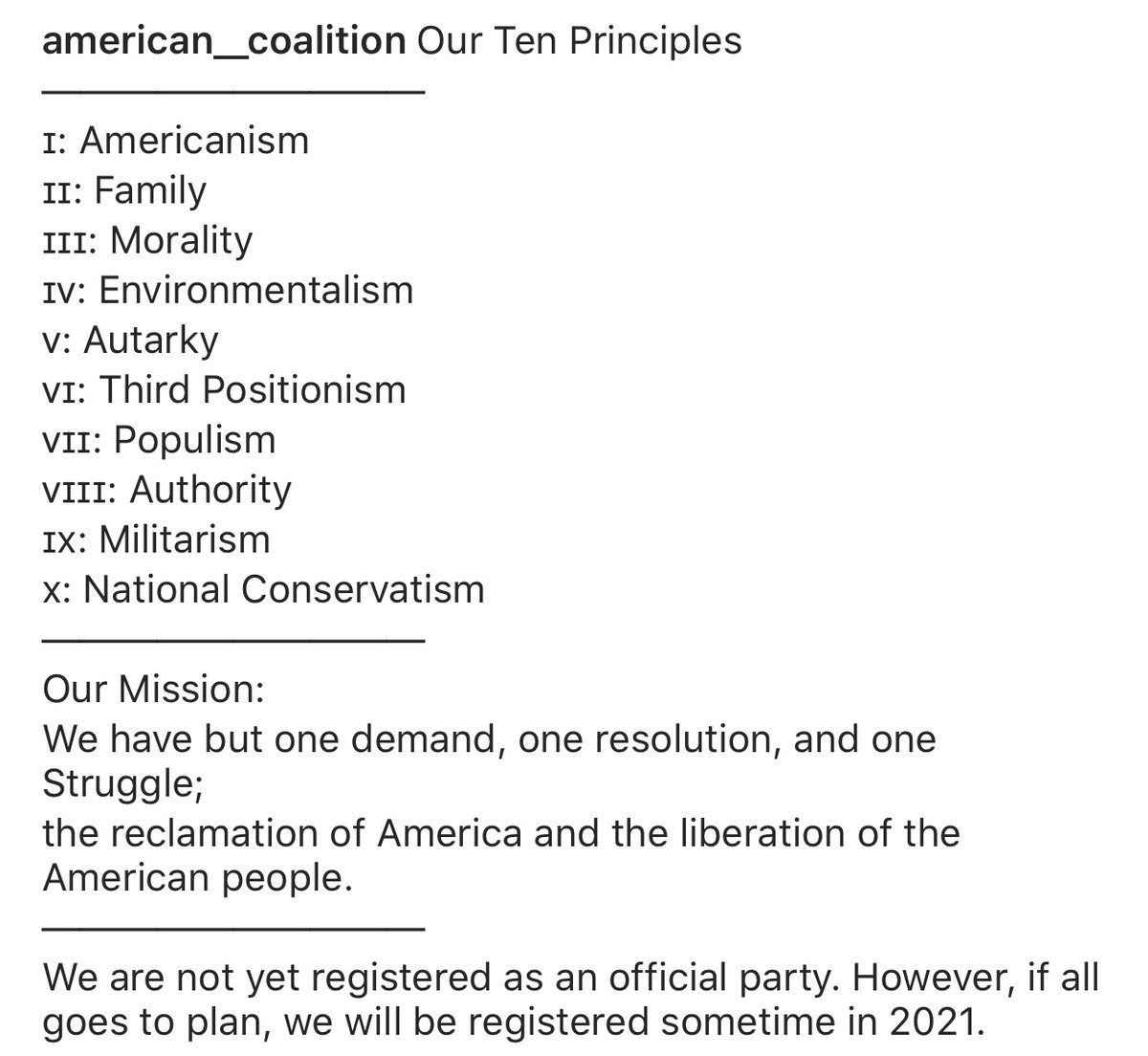 CVAgainstFash's tweet image. The American Coalition Party is a fascist group trying to become a registered third party in America.  

Pretty tough to do that though when your entire party consists of a 30 person telegram....