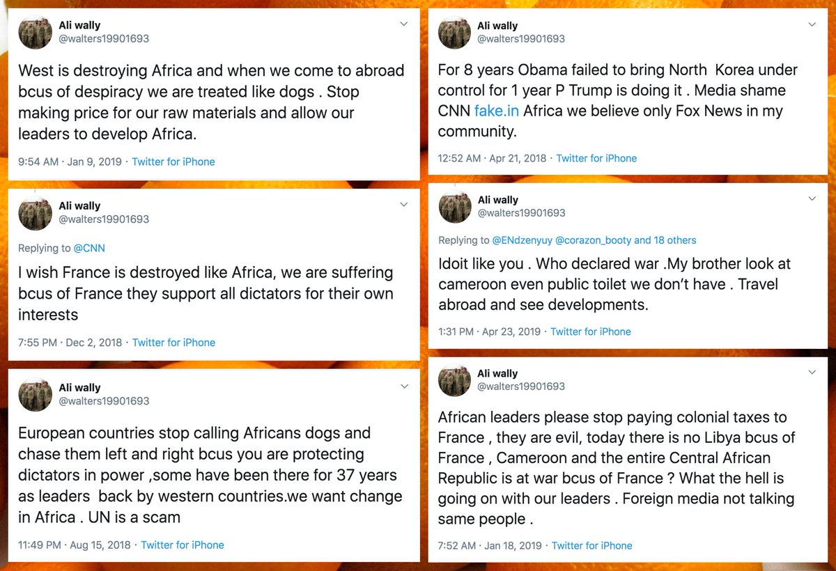 Things get more confusing when one looks at  @walters19901693's tweets, several of which appear to be claiming to live somewhere in Africa rather than Spain or Texas. Prior to 2020 this account mostly tweeted about events in Africa, but has since pivoted heavily to  #MAGA content.