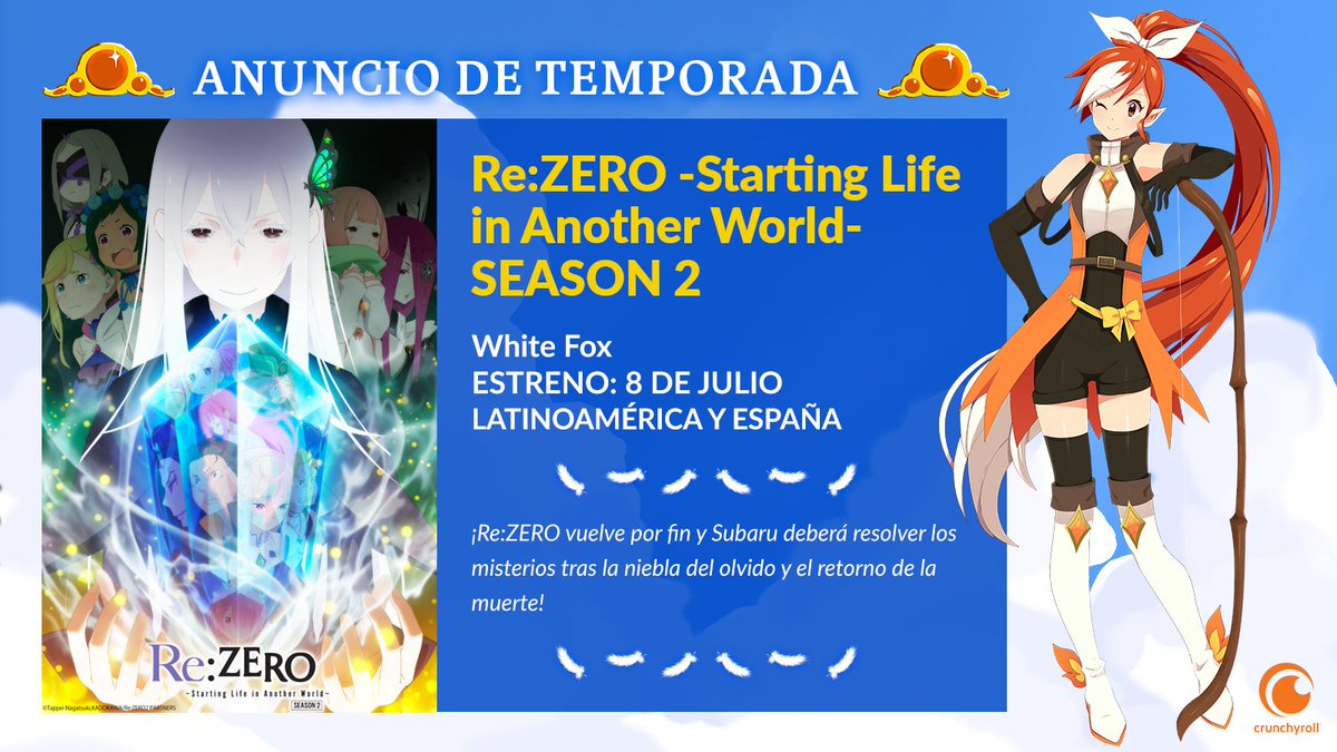 Crunchyroll anuncia el estreno de la parte 2 de la segunda temporada de  Re:Zero