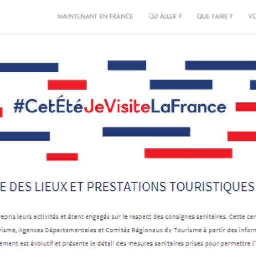 atout_france's tweet photo. Carte interactive #CetÉtéJeVisiteLaFrance : 
@atout_france, @ADN_tourisme et la @DGEntreprises vous invitent à retrouver toute l’offre touristique disponible et conforme aux consignes sanitaires sur leur carte interactive ! 
👉https://t.co/8yJF1vggo8 https://t.co/DeQz2DdQSN