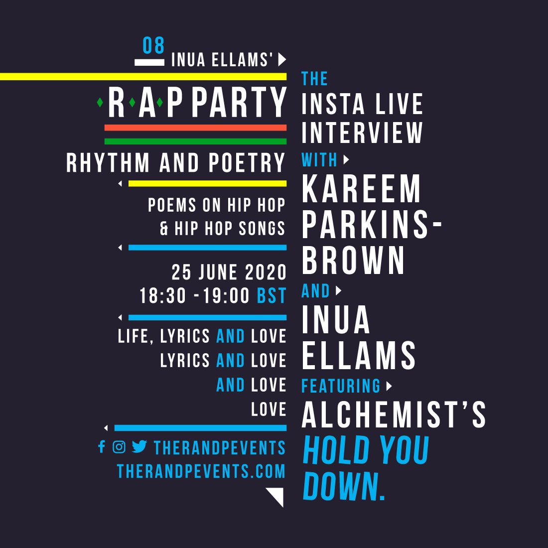05events's tweet photo. And, another one! #TheRAPParty is on instalive this Thursday this time joined with @kalmtree and @inuaellams
We’re talking Alchemist’s Hold You Down.
It’s due to be a sunny one so good vibes only! 🌞
Check out the song here:
🎧 https://t.co/MkSxFdHQRN https://t.co/vPb5A232w7