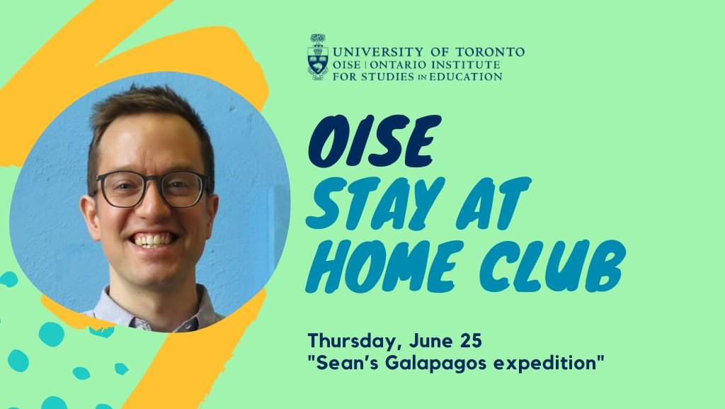Thursday, join Sean Smyth as he recalls his expedition to Galapagos Islands and its incredible biodiversity. Learn how we can observe, and preserve, the beauty of the natural world. Sean will share ideas for K-8 urban outdoor learning. bit.ly/3brNrHl #OISEStayAtHomeClub