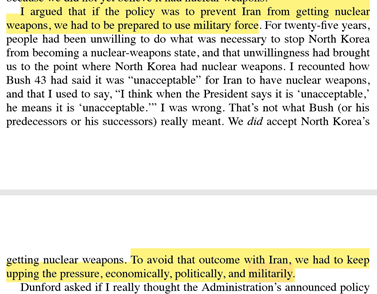 15. Bolton telling Joint Chiefs Chairman Dunford that "military force" had to be used against  #Iran: