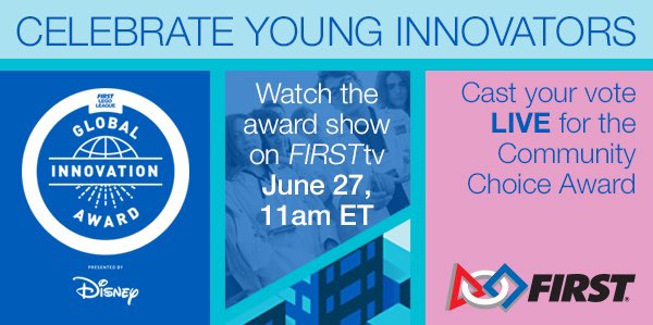 ColtonScience's tweet photo. Who is excited for #GlobalInnovationAward ? I am ecstatic to see this years top 20 innovations & the teams who designed them, from around the world. Join me & watch it live on Twitch FIRSTtv #morethanrobots #EveryoneCanInnovate #Iinventbecause @FIRSTweets #ADE @Rosielivenlearn https://t.co/sQtMT7FYcL