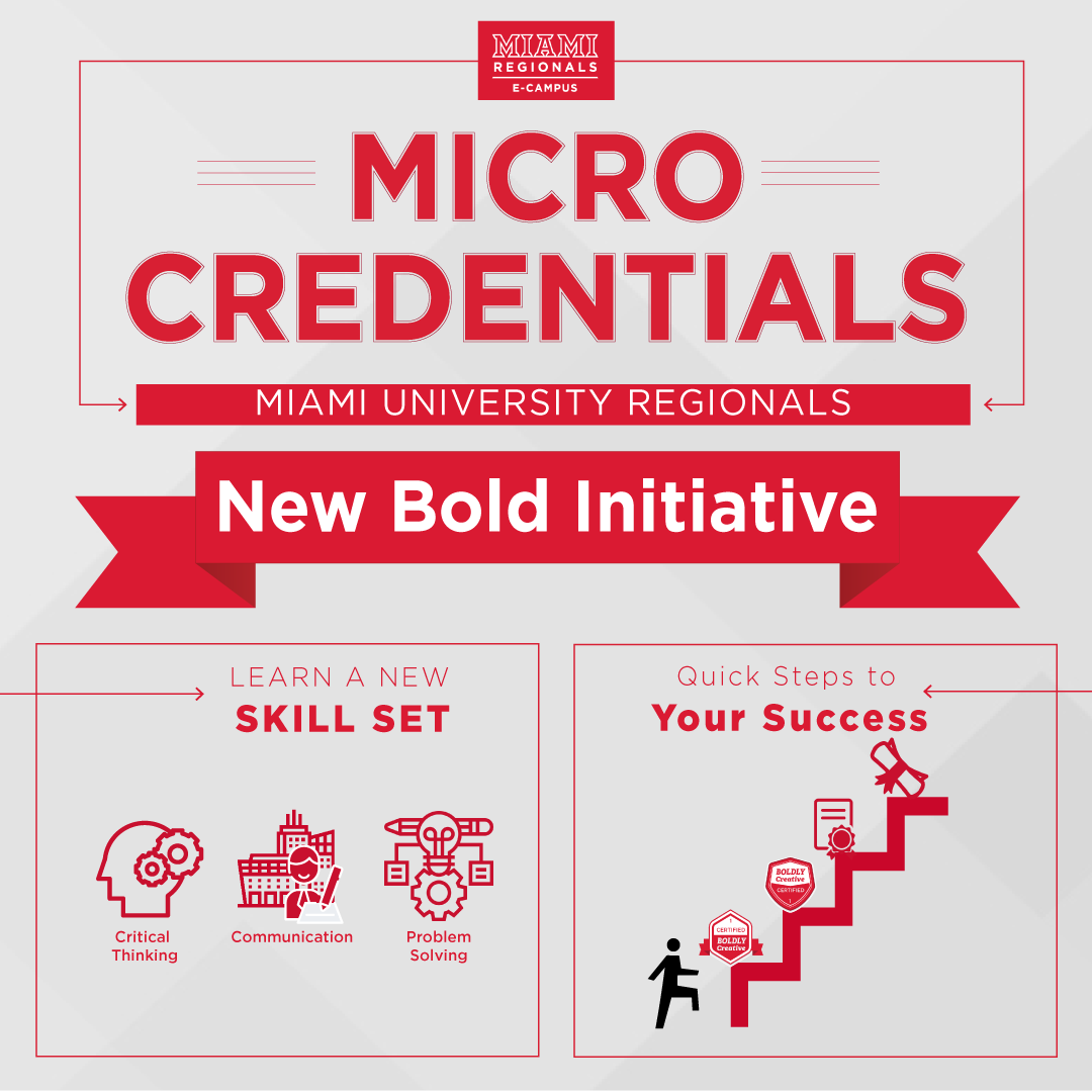MiamiRegionals's tweet photo. Microcredentials are an exciting, new initiative happening at Miami University Regionals. They are designed to create opportunities for anyone with an emerging educational skill need. Learn more about microcredentials at https://t.co/twmV0brMn0. https://t.co/ISY7nxGo5U