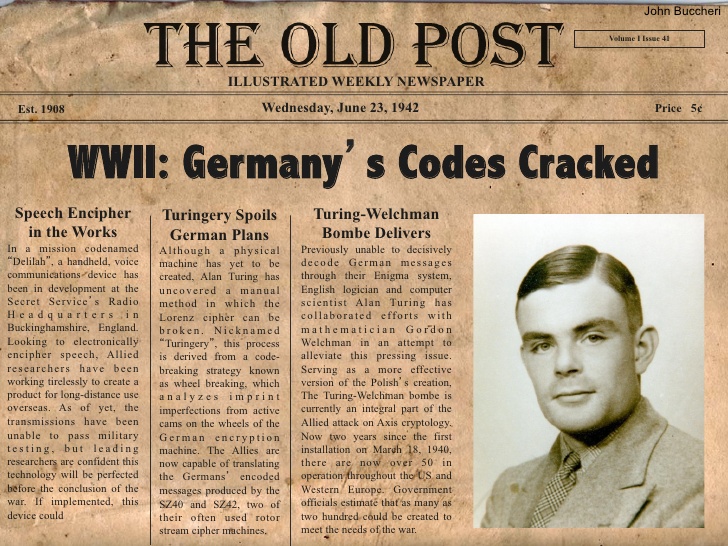 Alan Turing began working at Bletchley Park, Britain’s secret headquarters for its codebreakers during World War II, in 1939. His work there may have cut the war short by up to two years and he is credited with saving millions of lives.