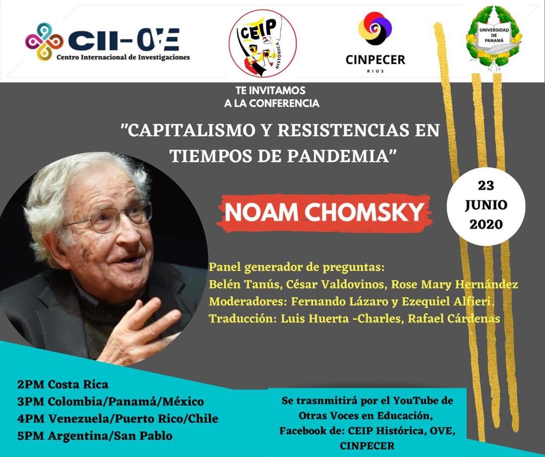 ovemundo's tweet photo. Hoy!!!! Noam Chomsky con nosotr@s

15:00 México - Panamá - Colombia 16:00 Venezuela - Puerto Rico 17:00 Argentina

Inscripción gratuita aquí 👇

…https://t.co/ILzE9U6QLu…

Un esfuerzo conjunto entre #CIIOVE (Venezuela) #CEIPH (Argentina) y #CINPECER (México)

#FelizMartes https://t.co/vJfmvmknnN