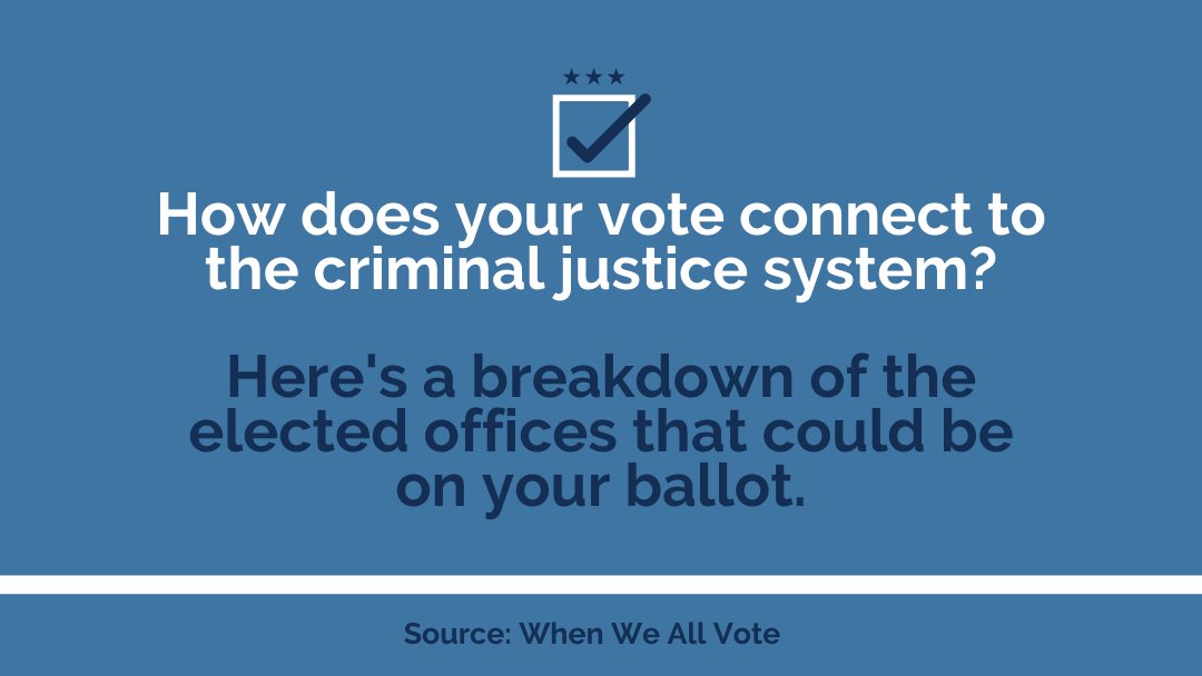 SuffolkCCE's tweet photo. Adapted from @WhenWeAllVote: How does your vote connect to the criminal justice system? Here's a breakdown of the elected offices that could be on your ballot. Need to register to vote? Head to https://t.co/l6c2UpPCtJ. #suffolkvotes https://t.co/TEdbOe6AJ8