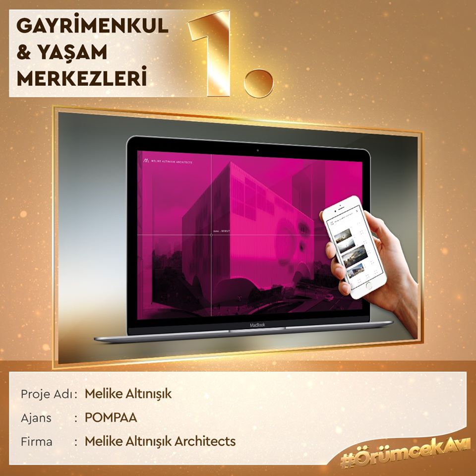 pompaaistanbul's tweet photo. 18. Altın Örümcek Ödülleri’nde Gayrimenkul &amp; Yaşam Merkezleri kategorisinde Melike Altınışık Architects - MAA için hazırladığımız web sitesi ile birinci olduk.
Teşekkürler @aorumcek @MAArchitects_ Altın Örümcek heyecanı devam ediyor...

#AltınÖrümcek #MelikeAltınışık #POMPAA https://t.co/FUsHFF6LJp