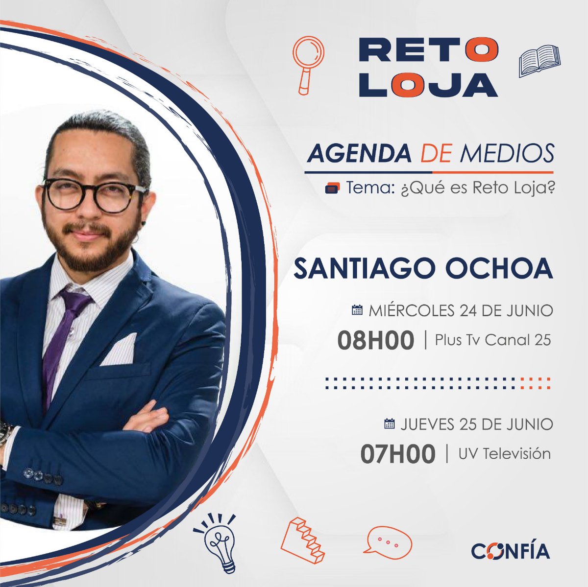 #RETOLOJA en medios 📺📻

📍 Este martes y miércoles @vivitorres_11 y <a href="/Santhyago_Ochoa/">Santiago Ochoa</a> estarán en medios, contando más sobre #RETOLOJA y cómo reactivar la economía con ideas ciudadanas.
#Loja #Confía